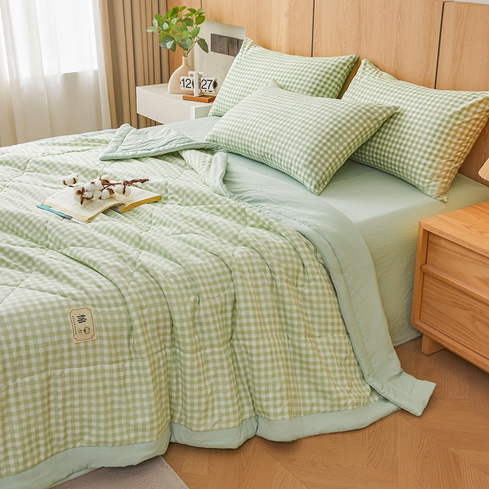 91家纺网 家纺一手货源 找家纺 创优家纺 2025新款无印风格子新疆棉夏被空调被纯棉花被夏被子薄被芯水洗棉包检测 绿小格
