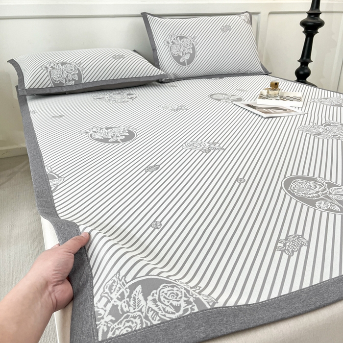 91家纺网 家纺一手货源 找家纺 子曰 2025新款高定版A类PE聚乙烯凉感凉席提花凉席 玫瑰-灰