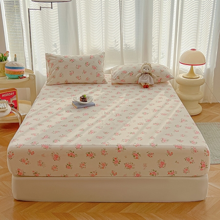 眠帛家居 2025新款A类水洗皱皱纱印花床笠 浪漫