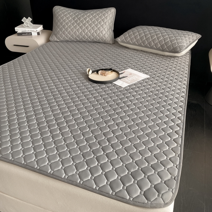 91家纺网 家纺一手货源 找家纺 欧邦 2025新款加厚纯色凉席四件套--凉席三件套 方格-深灰