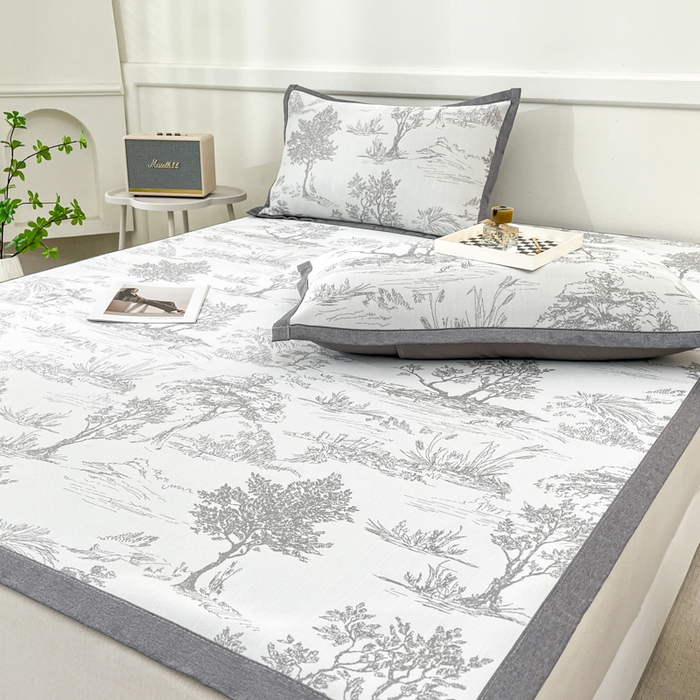 91家纺网 家纺一手货源 找家纺 子曰 2025新款高定版A类PE聚乙烯凉感凉席提花凉席 秘境-灰