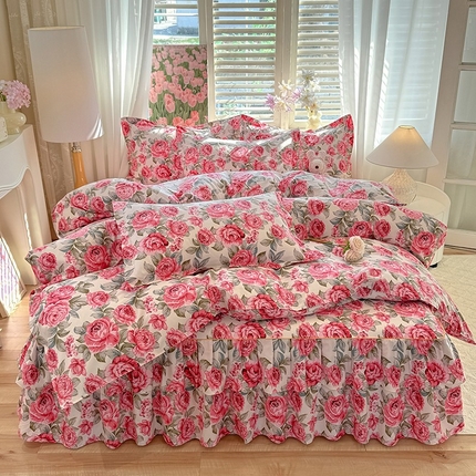 优家居 2025新款芦荟棉床裙四件套 繁花