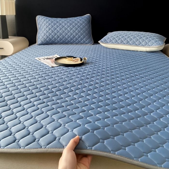 91家纺网 家纺一手货源 找家纺 欧邦 2025新款加厚纯色凉席四件套--凉席三件套 方格-宝蓝