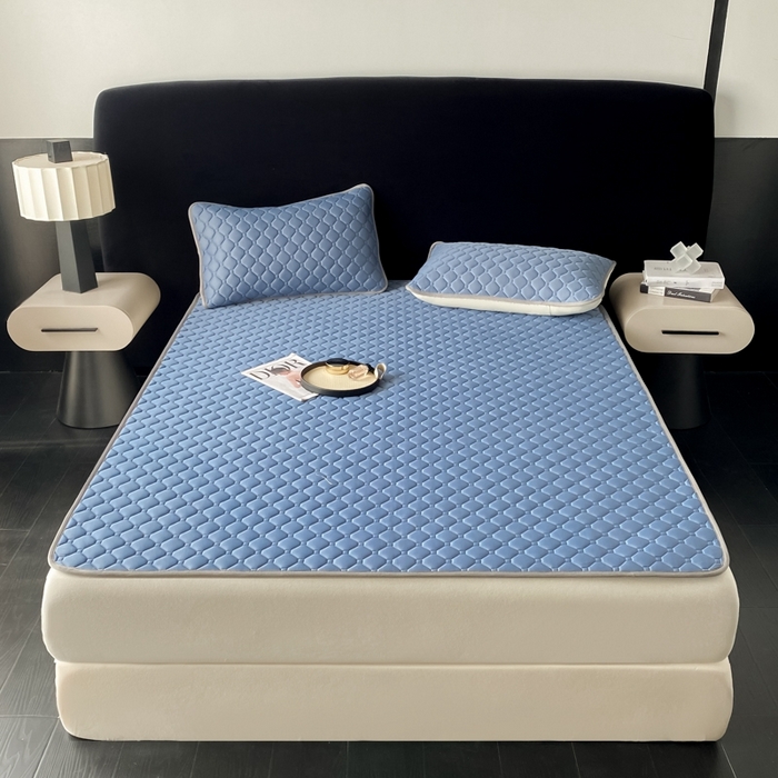 91家纺网 家纺一手货源 找家纺 欧邦 2025新款加厚纯色凉席四件套--凉席三件套 方格-宝蓝