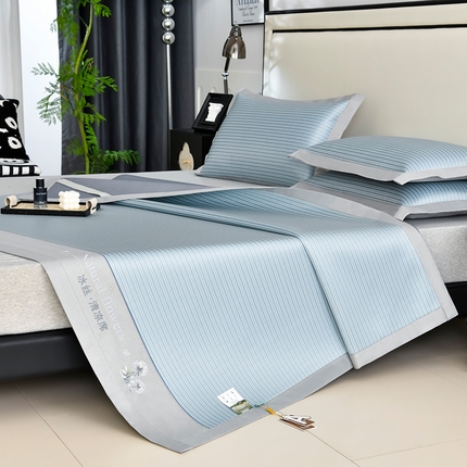 小牛席业 2025新款经典条纹-绣球冰丝清凉席系列 蓝色