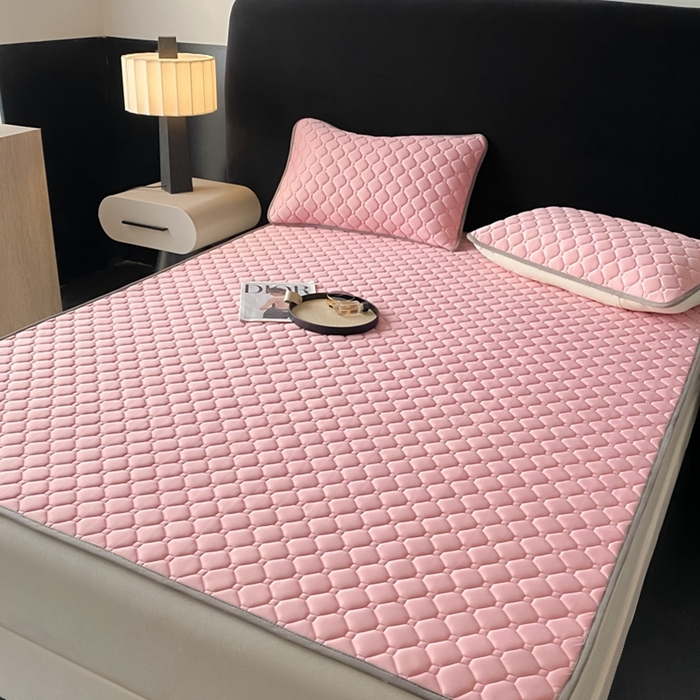 91家纺网 家纺一手货源 找家纺 欧邦 2025新款加厚纯色凉席四件套--凉席三件套 方格-豆粉