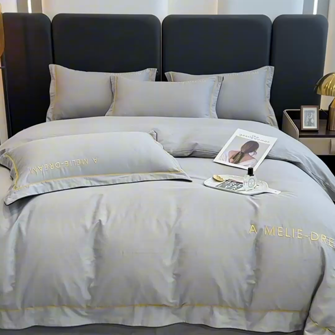 91家纺网 家纺一手货源 找家纺 宇彬家纺 2025新款直播热款13374全棉母婴级压线一字绣宽边枕套被套纯色滚边麻绳四件套贡缎新疆长绒 梦系列-绅士灰