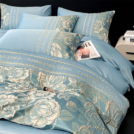 91家纺网 家纺一手货源 找家纺 （总）床绮 2025新款水洗真丝提花春日集四件套