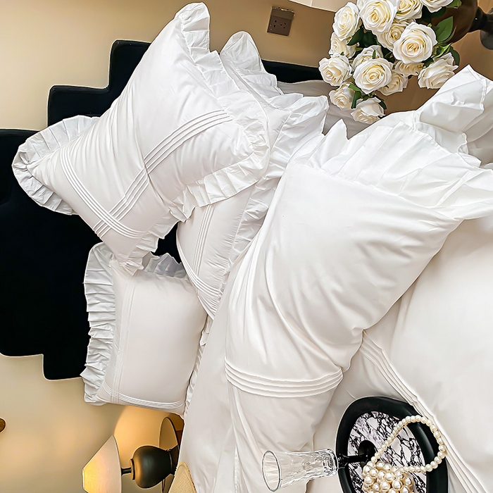 91家纺网 家纺一手货源 找家纺 花香四季家纺 2025新款全棉13376公主风纯棉法式手工立体线条四件套 奶油白