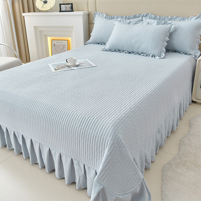 91家纺网 家纺一手货源 找家纺 （总）星窝家纺 2025新款水洗棉花边床裙式多功能床盖三件套