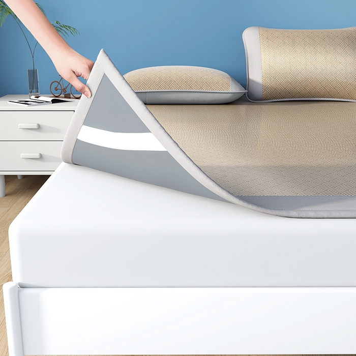 91家纺网 家纺一手货源 找家纺 席之家 2025新款凉感艾草冰藤席凉席席子 饼干花-咖色