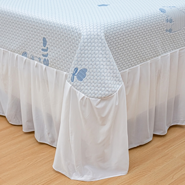 91家纺网 家纺一手货源 找家纺 春寻家纺 2025新款凉豆豆冰丝凉席席子-床裙款 卡皮巴拉-蓝