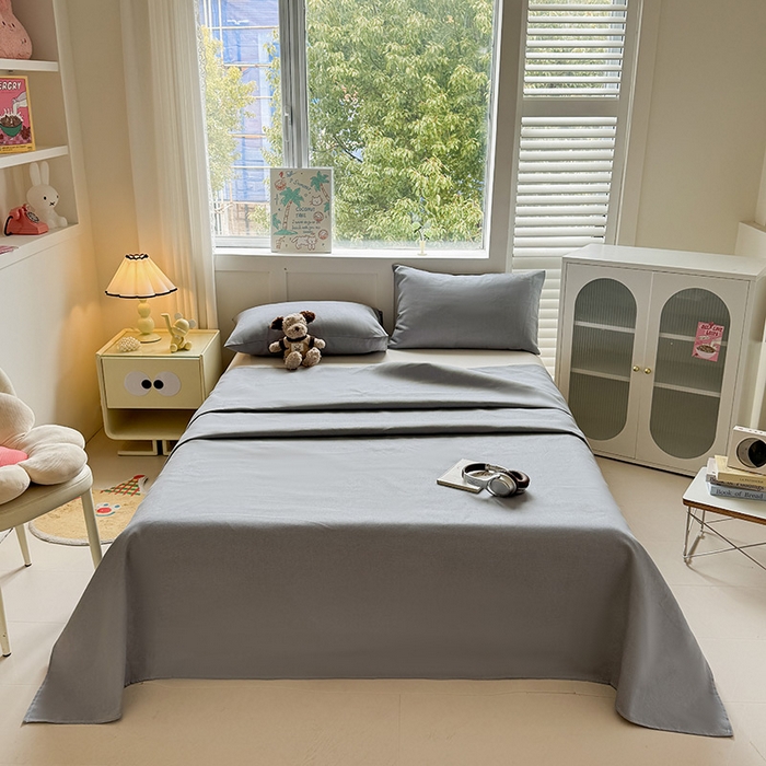 91家纺网 家纺一手货源 找家纺 晓时候 2025原棉老粗布床单凉席三件套软凉席子单床单 高级灰