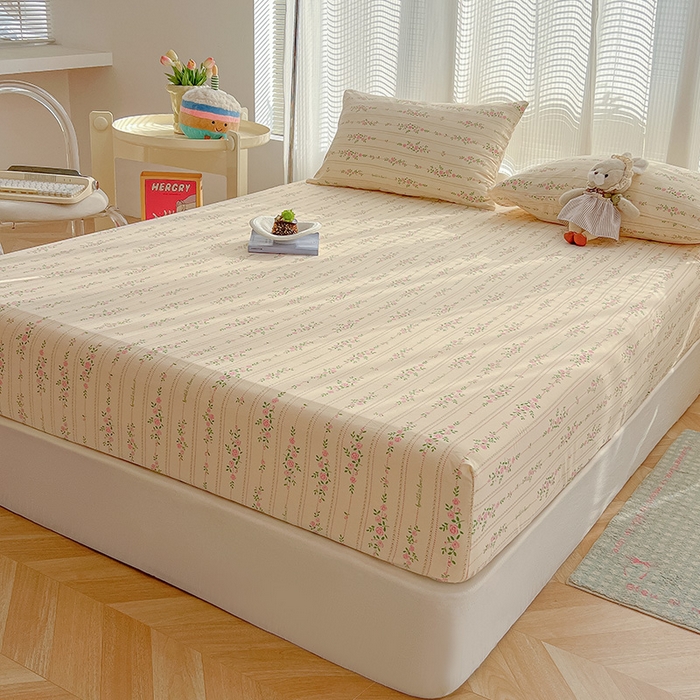 91家纺网 家纺一手货源 找家纺 眠帛家居 2025新款A类水洗皱皱纱印花床笠 花蔓