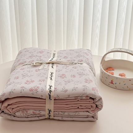 91家纺网 家纺一手货源 找家纺 塞纳 2026新款.全棉有氧双层纱四件套-场景二-云纱-浅咖