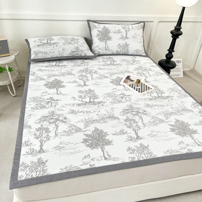 91家纺网 家纺一手货源 找家纺 子曰 2025新款高定版A类PE聚乙烯凉感凉席提花凉席 秘境-灰