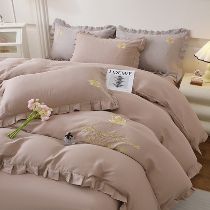 91家纺网 家纺一手货源 找家纺 （总）一比一家纺 2025新款全棉双层纱花边刺绣款四件套