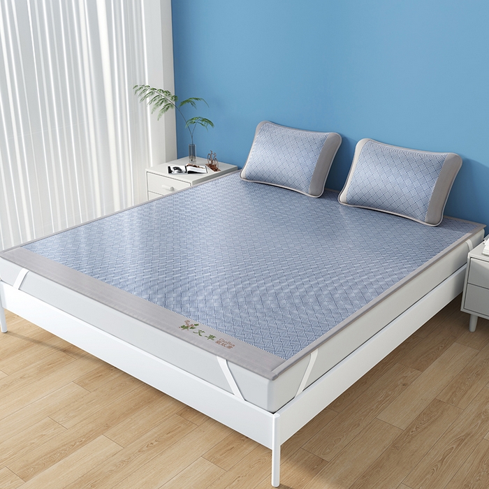 91家纺网 家纺一手货源 找家纺 席之家 2025新款凉感艾草冰藤席凉席席子 饼干花-蓝色