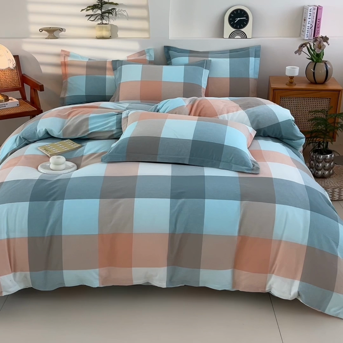 91家纺网 家纺一手货源 找家纺 金窝窝家纺 2025新款纯棉水洗棉四件套 大发格绿