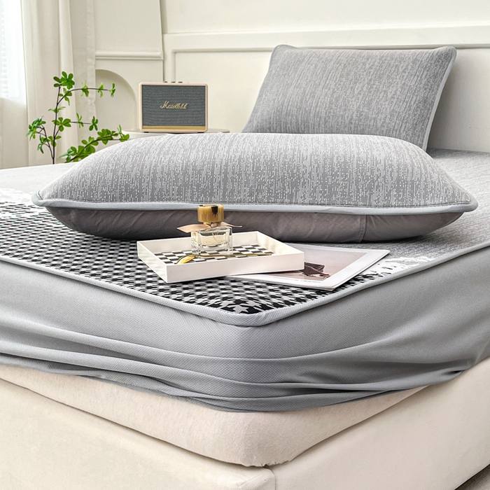 91家纺网 家纺一手货源 找家纺 子曰 2025新款高定版A类PE聚乙烯凉感凉席提花凉席床笠 千鸟格-灰【床笠款】