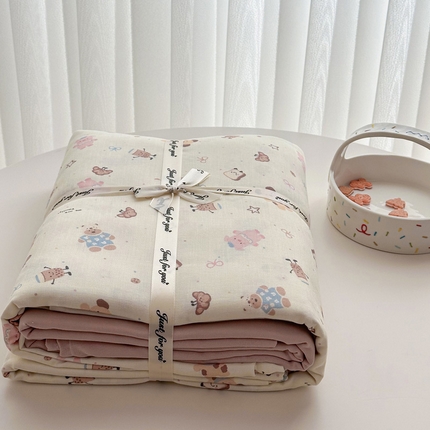 91家纺网 家纺一手货源 找家纺 塞纳 2026新款.全棉有氧双层纱四件套-场景二-云间晚星