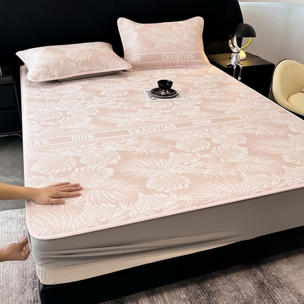 懒猫家纺 2025春夏新款PE凉感提花床席款床笠款凉席 迪佩斯-粉 床笠款