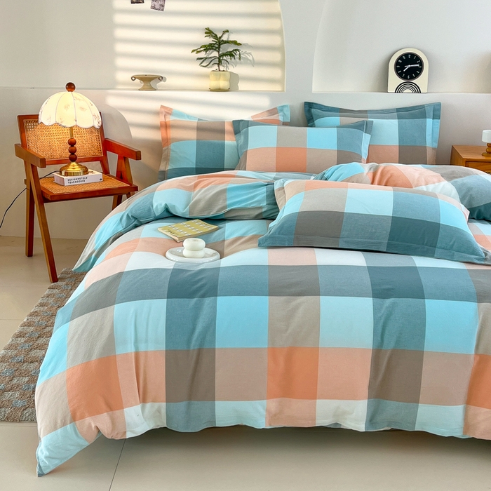 91家纺网 家纺一手货源 找家纺 金窝窝家纺 2025新款纯棉水洗棉四件套 大发格绿