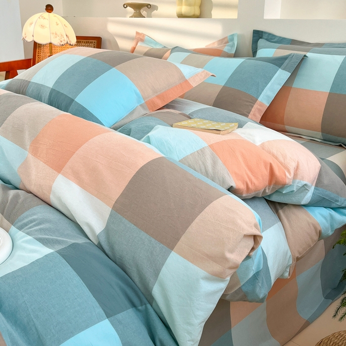 91家纺网 家纺一手货源 找家纺 金窝窝家纺 2025新款纯棉水洗棉四件套 大发格绿