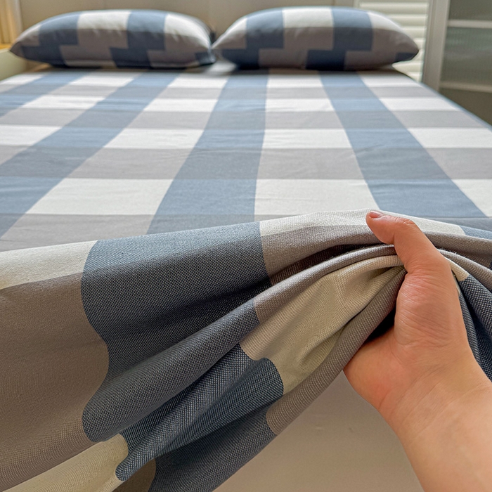 91家纺网 家纺一手货源 找家纺 晓时候 2025原棉老粗布床单凉席三件套软凉席子单床单 蓝咖格