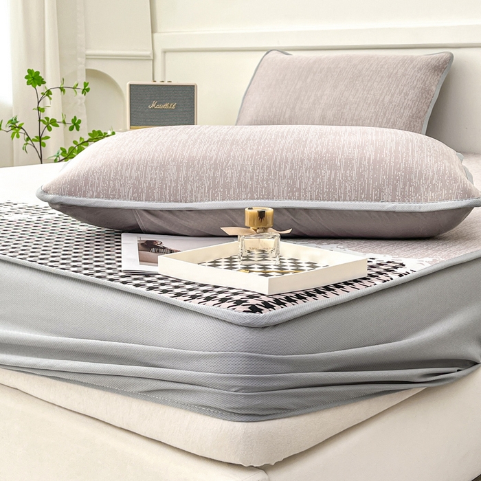 91家纺网 家纺一手货源 找家纺 子曰 2025新款高定版A类PE聚乙烯凉感凉席提花凉席床笠 千鸟格-紫【床笠款】