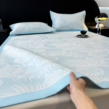 懒猫家纺 2025春夏新款PE凉感提花床席款床笠款凉席 迪佩斯-蓝 床席款