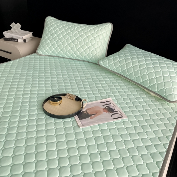 91家纺网 家纺一手货源 找家纺 欧邦 2025新款加厚纯色凉席四件套--凉席三件套 方格-水绿