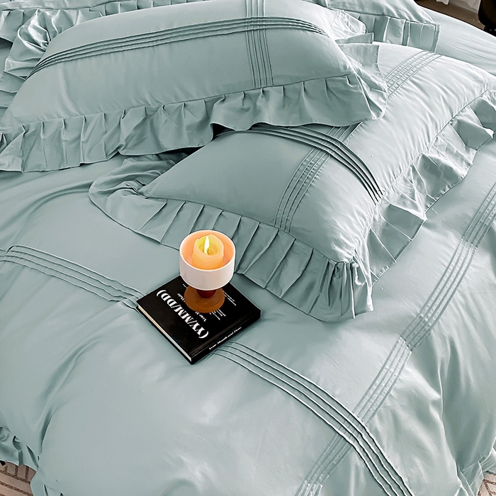 91家纺网 家纺一手货源 找家纺 花香四季家纺 2025新款全棉13376公主风纯棉法式手工立体线条四件套 清风