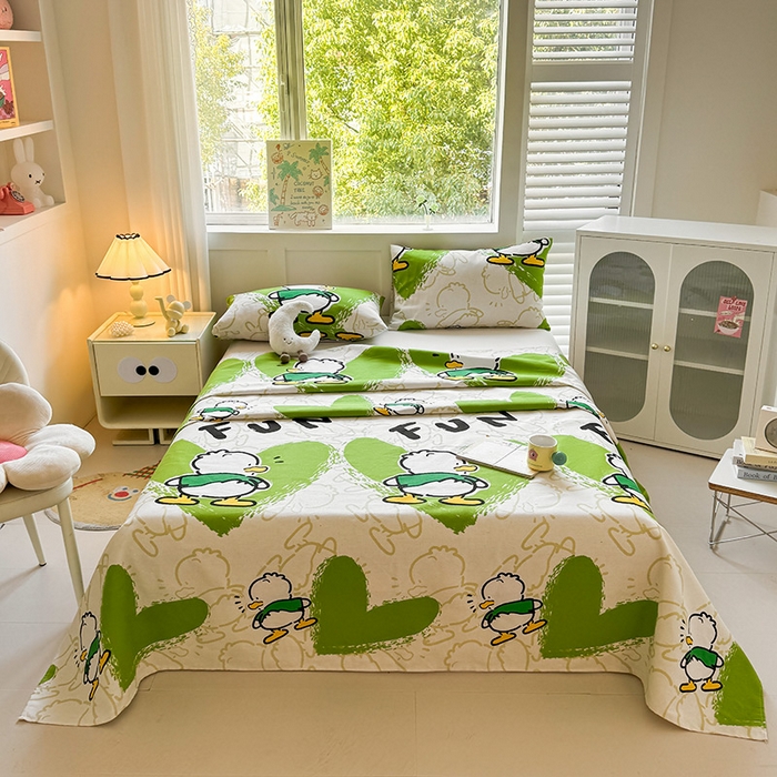 91家纺网 家纺一手货源 找家纺 晓时候 2025原棉老粗布床单凉席三件套软凉席子单床单 快乐鸭