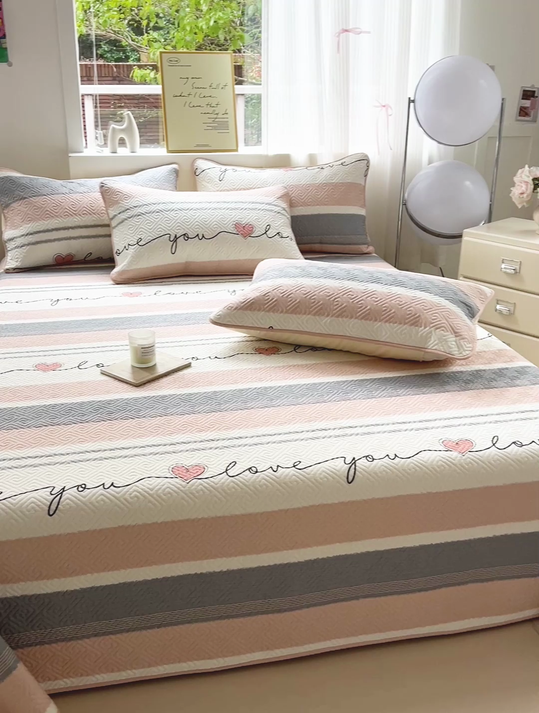 91家纺网 家纺一手货源 找家纺 羽爱家纺 2025新款A类双面全棉印花床盖套件 心悦