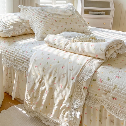 网红馆（ck家纺） 2025新款天丝印花夹棉床盖夏被四件套 春芽