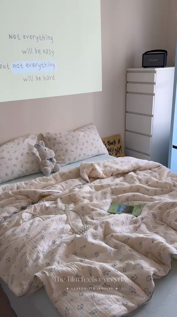 91家纺网 家纺一手货源 找家纺 萝莉家纺 2025新款软软糯糯双层皱皱纱单夏被 夏被四件套 小玉兔