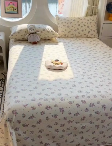 91家纺网 家纺一手货源 找家纺 眠帛家居 2025新款A类水洗皱皱纱印花床单 蔓蔓