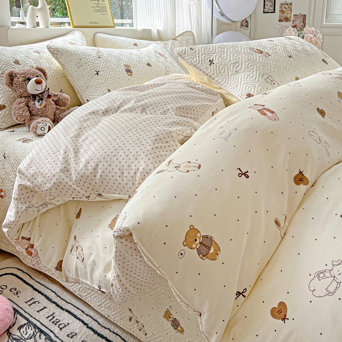 91家纺网 家纺一手货源 找家纺 羽爱家纺 2025新款A类双面全棉印花床盖套件 甜心派对