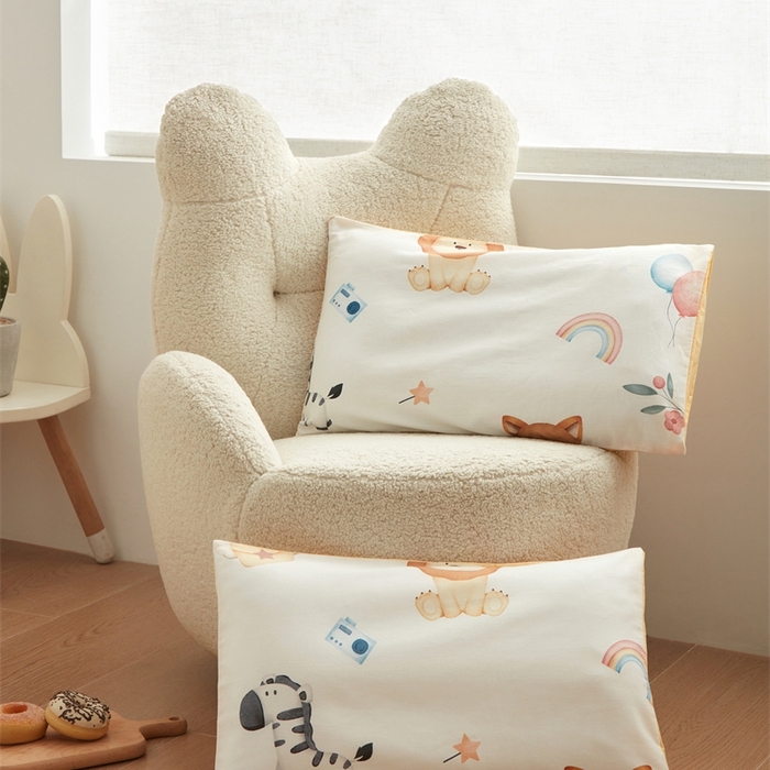 91家纺网 家纺一手货源 找家纺 艾佳宝贝 2025新款A类全棉纯棉儿童单枕套多尺寸可拆式枕头 萌趣动物园