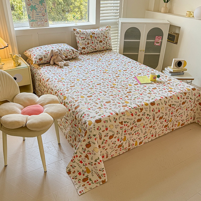 91家纺网 家纺一手货源 找家纺 晓时候 2025原棉老粗布床单凉席三件套软凉席子单床单 花丛兔