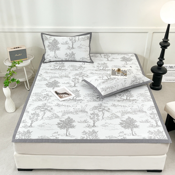 91家纺网 家纺一手货源 找家纺 子曰 2025新款高定版A类PE聚乙烯凉感凉席提花凉席床笠 秘境-灰【平铺款】