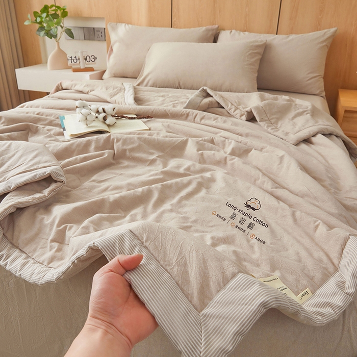 91家纺网 家纺一手货源 找家纺 创优家纺 2025新款无印风格子新疆棉夏被空调被纯棉花被夏被子薄被芯水洗棉包检测 新疆棉-卡其