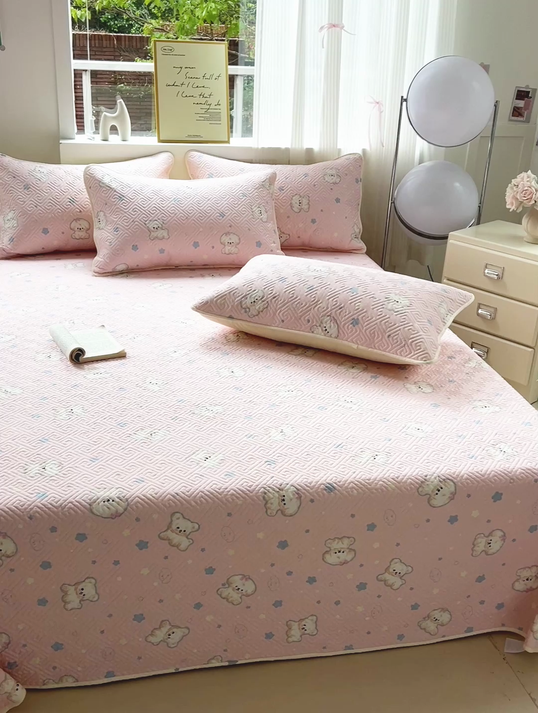 91家纺网 家纺一手货源 找家纺 羽爱家纺 2025新款A类双面全棉印花床盖套件 星星汪