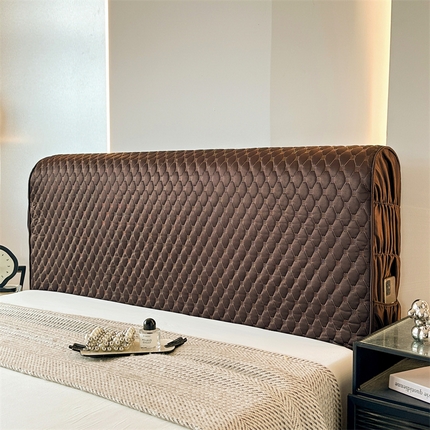 情恒家纺 2025夏季款亮光布加厚双面用床头罩 深棕咖