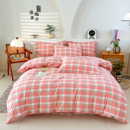 金窝窝家纺 2025新款纯棉水洗棉四件套 优雅粉格
