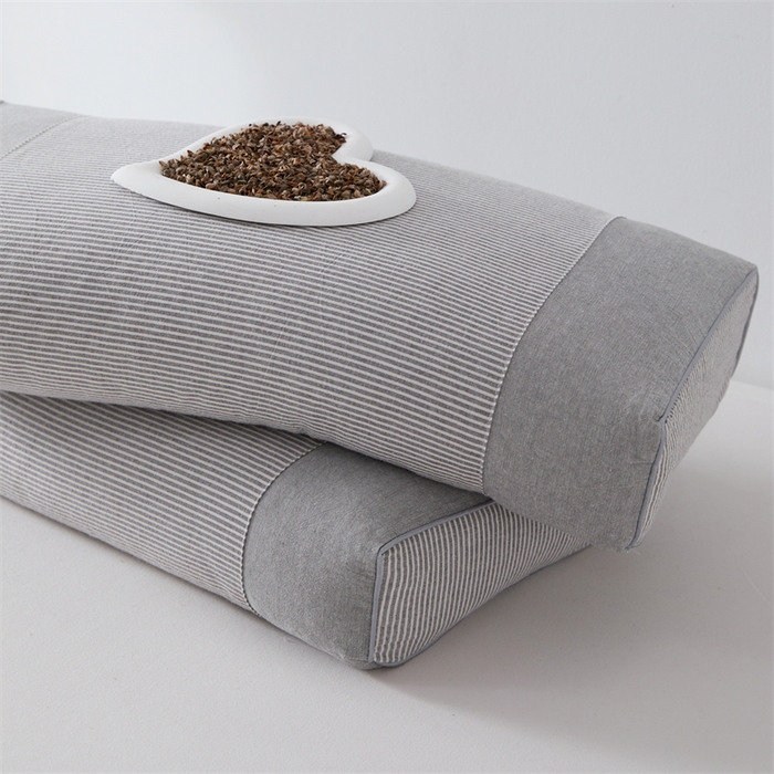 91家纺网 家纺一手货源 找家纺 大熊枕芯 2025新款水洗棉条纹荞麦枕 条纹宫廷-灰20*50*8cm/只