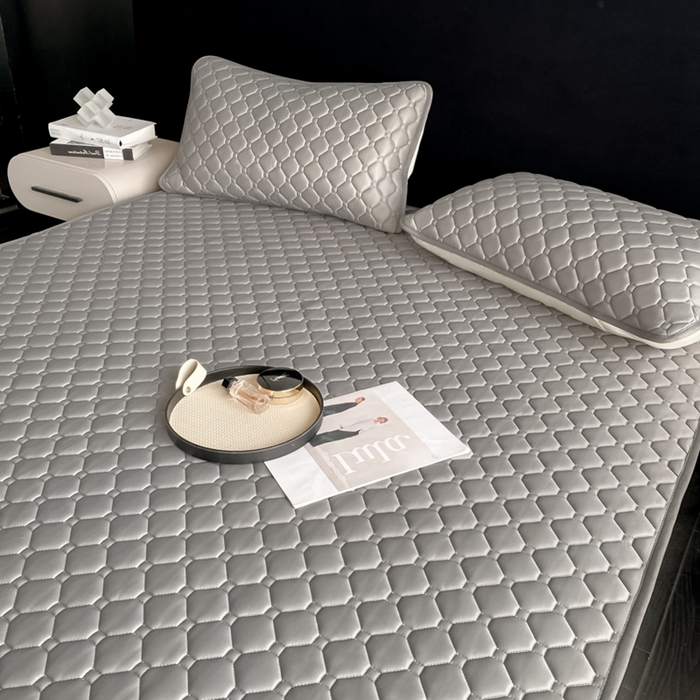 91家纺网 家纺一手货源 找家纺 欧邦 2025新款加厚纯色凉席四件套--凉席三件套 方格-深灰