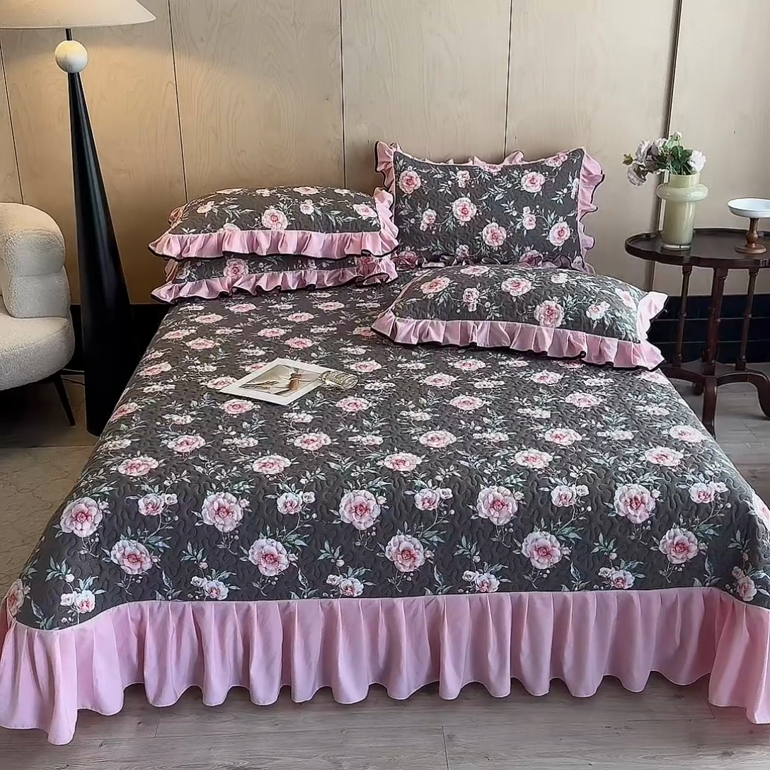 91家纺网 家纺一手货源 找家纺 金盛皇朝家纺 2025新款田园风水洗棉床盖四件套系列 暮色花市