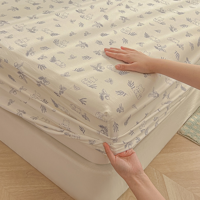 91家纺网 家纺一手货源 找家纺 眠帛家居 2025新款A类水洗皱皱纱印花床笠 可爱小狸